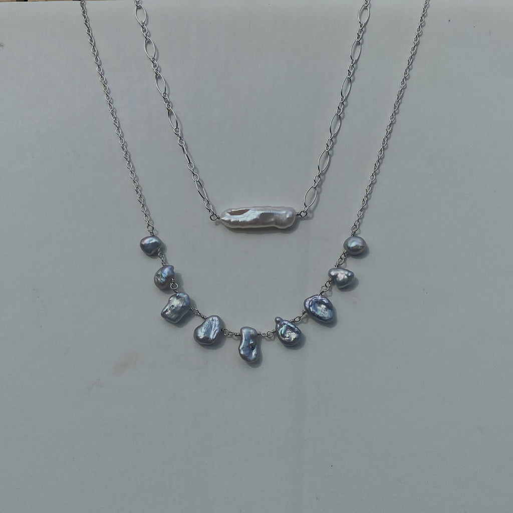 Biwa pearl choker - sterling silver