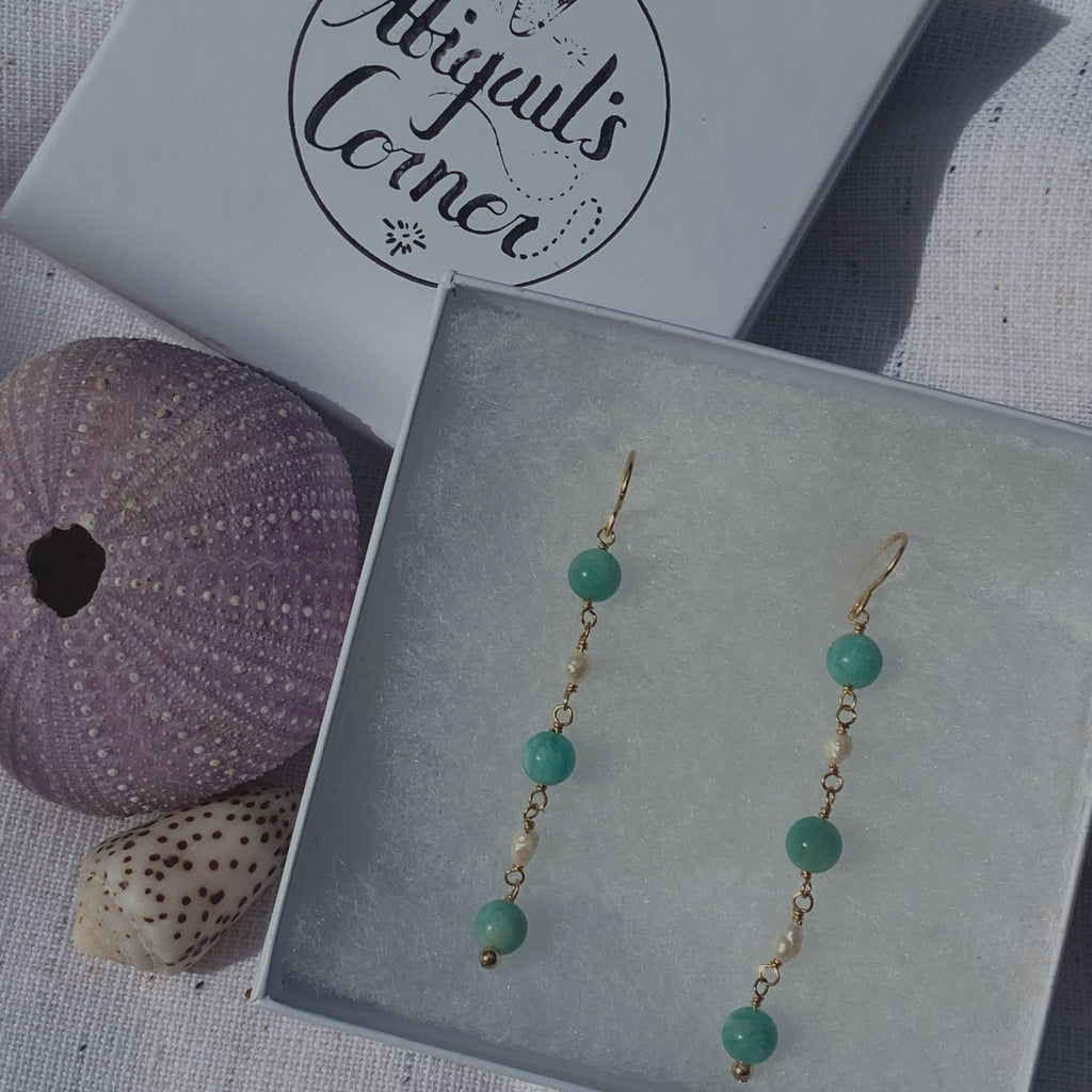 Amazonite & Seed Pearl Earrings - Greece Dreaming Collection