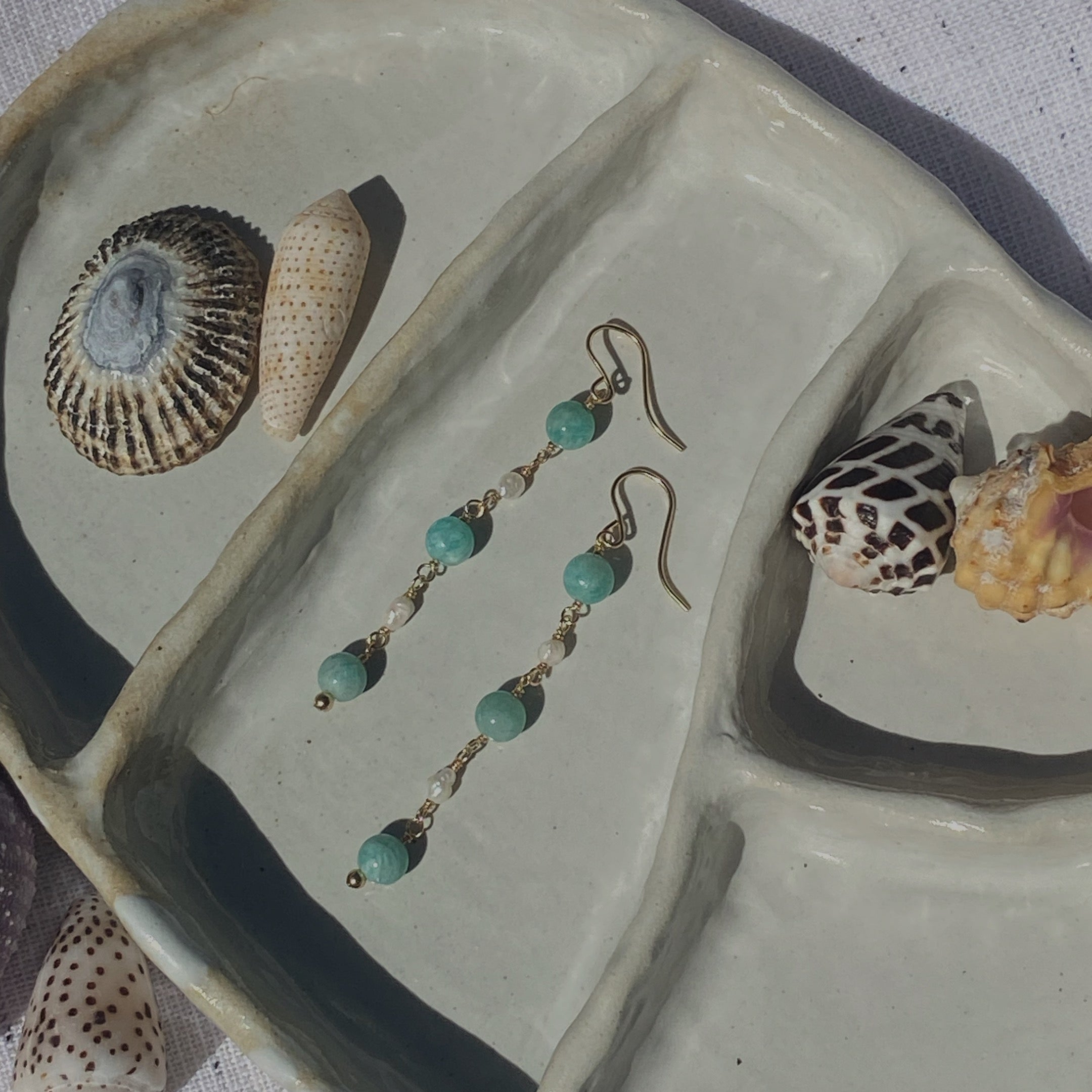 Amazonite & Seed Pearl Earrings - Greece Dreaming Collection