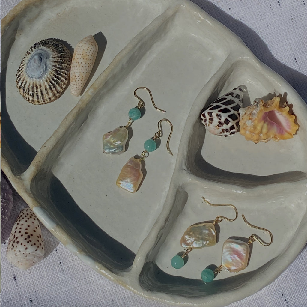 Freshwater Pearl & Amazonite Bead Earrings - Greece Dreaming Collection