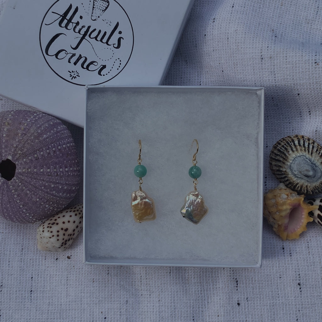 Freshwater Pearl & Amazonite Bead Earrings - Greece Dreaming Collection