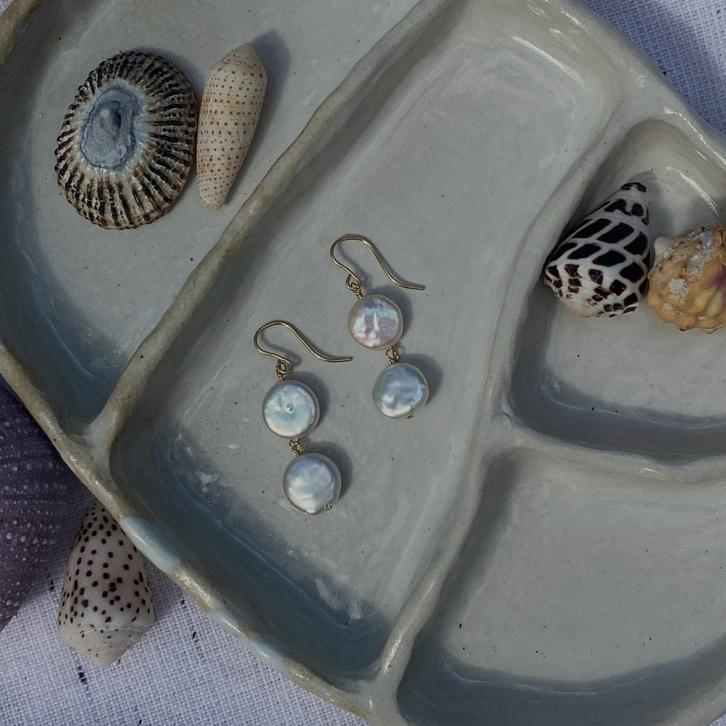 Double Coin Pearl Earrings - La Perouse Collection