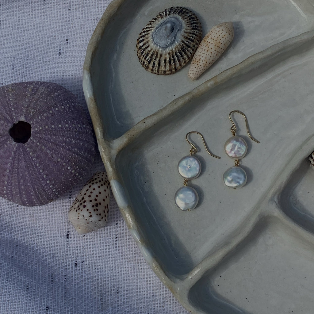 Double Coin Pearl Earrings - La Perouse Collection