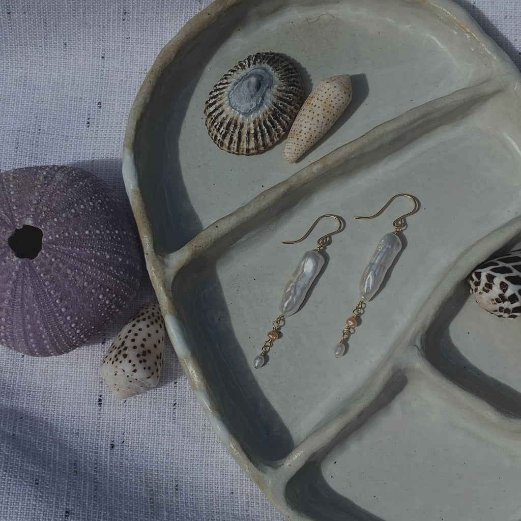 Biwa Pearl & Pink Pearl Earrings - Long - La Perouse Collection