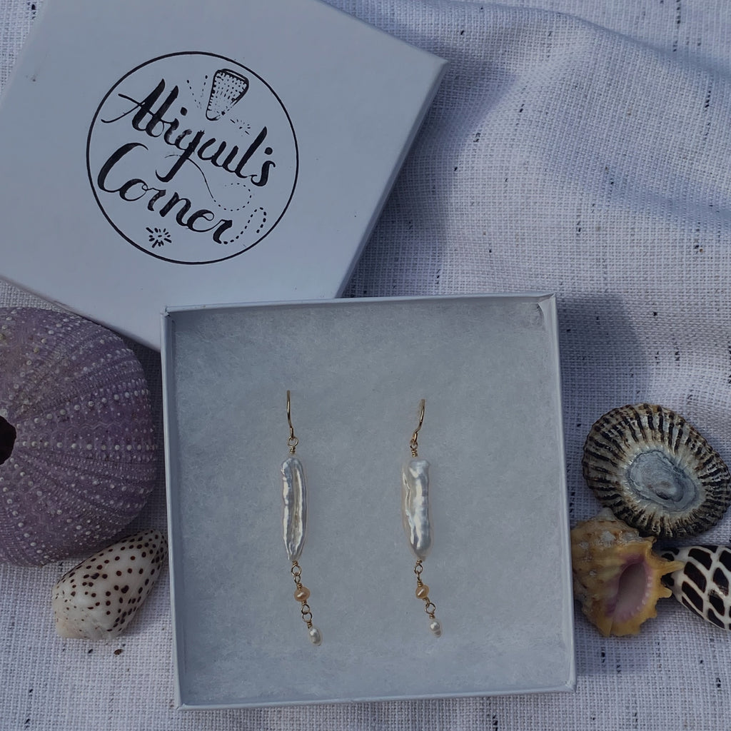 Biwa Pearl & Pink Pearl Earrings - Long - La Perouse Collection