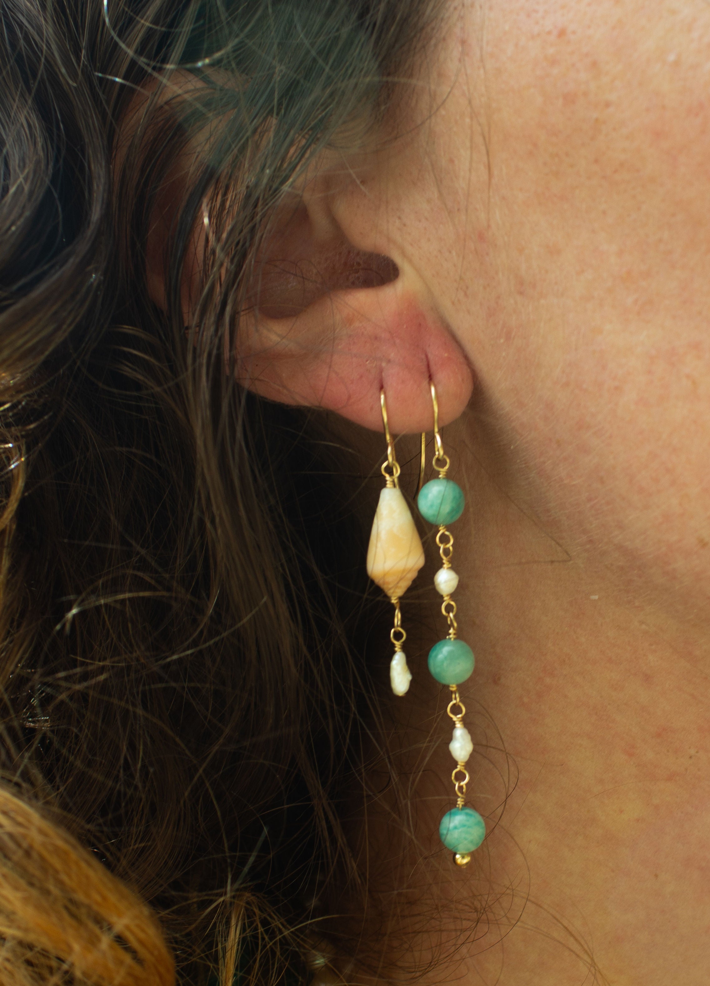 Amazonite & Seed Pearl Earrings - Greece Dreaming Collection
